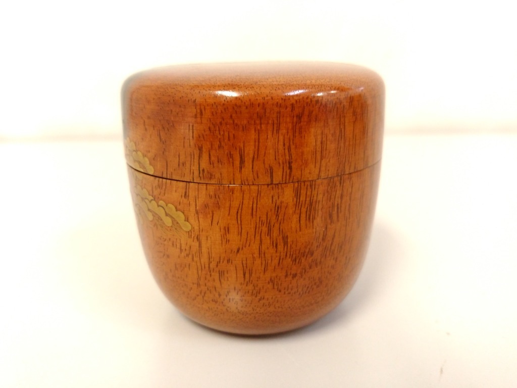 初だし】北浜宗貴 造 黒柿住吉蒔絵 中棗/共箱付き/高さ約6cm/直径約6.5