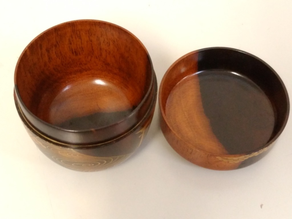 初だし】北浜宗貴 造 黒柿住吉蒔絵 中棗/共箱付き/高さ約6cm/直径約6.5