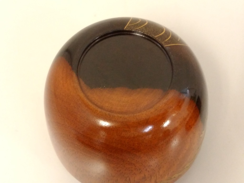 初だし】北浜宗貴 造 黒柿住吉蒔絵 中棗/共箱付き/高さ約6cm/直径約6.5