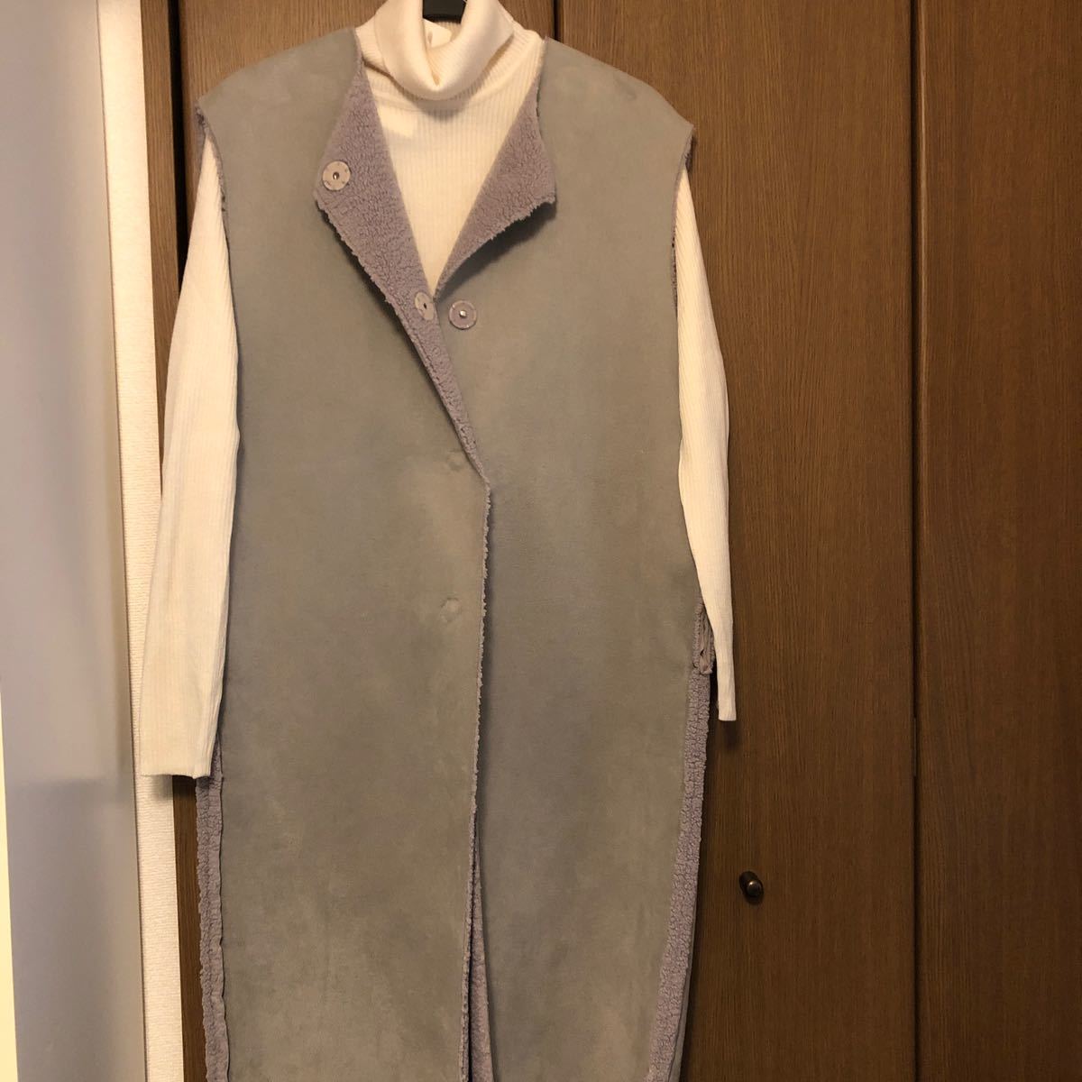 MACHATT グレー　リバーシブルムートンボア　ロングベスト　F 美品