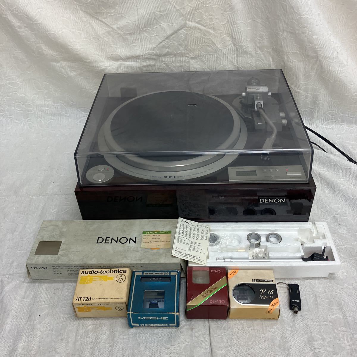 DENON デノン DP-59Lレコードプレーヤー PCL-59S トーンアーン その他 カートリッジ ヘッドシェル 大量 まとめ 通電のみ確認