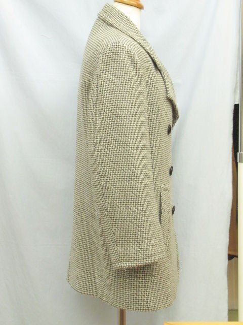 イブサンローラン 美品 レディース フランス製生地 ウール100 ニット ロング丈 ダブル ジャケット M 9A3 黒×白★宅配便S★N421