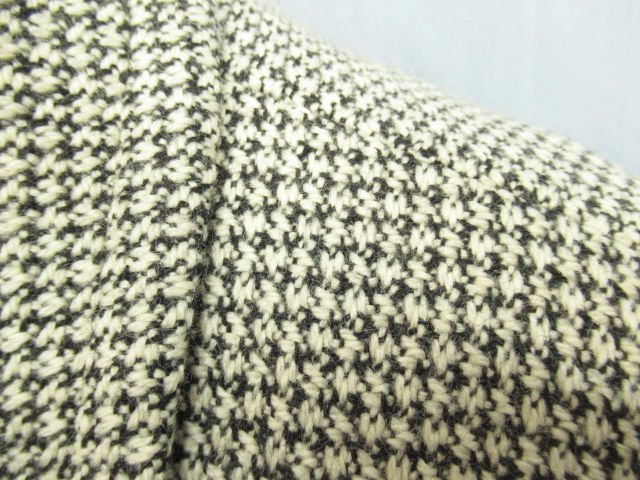 イブサンローラン 美品 レディース フランス製生地 ウール100 ニット ロング丈 ダブル ジャケット M 9A3 黒×白★宅配便S★N421