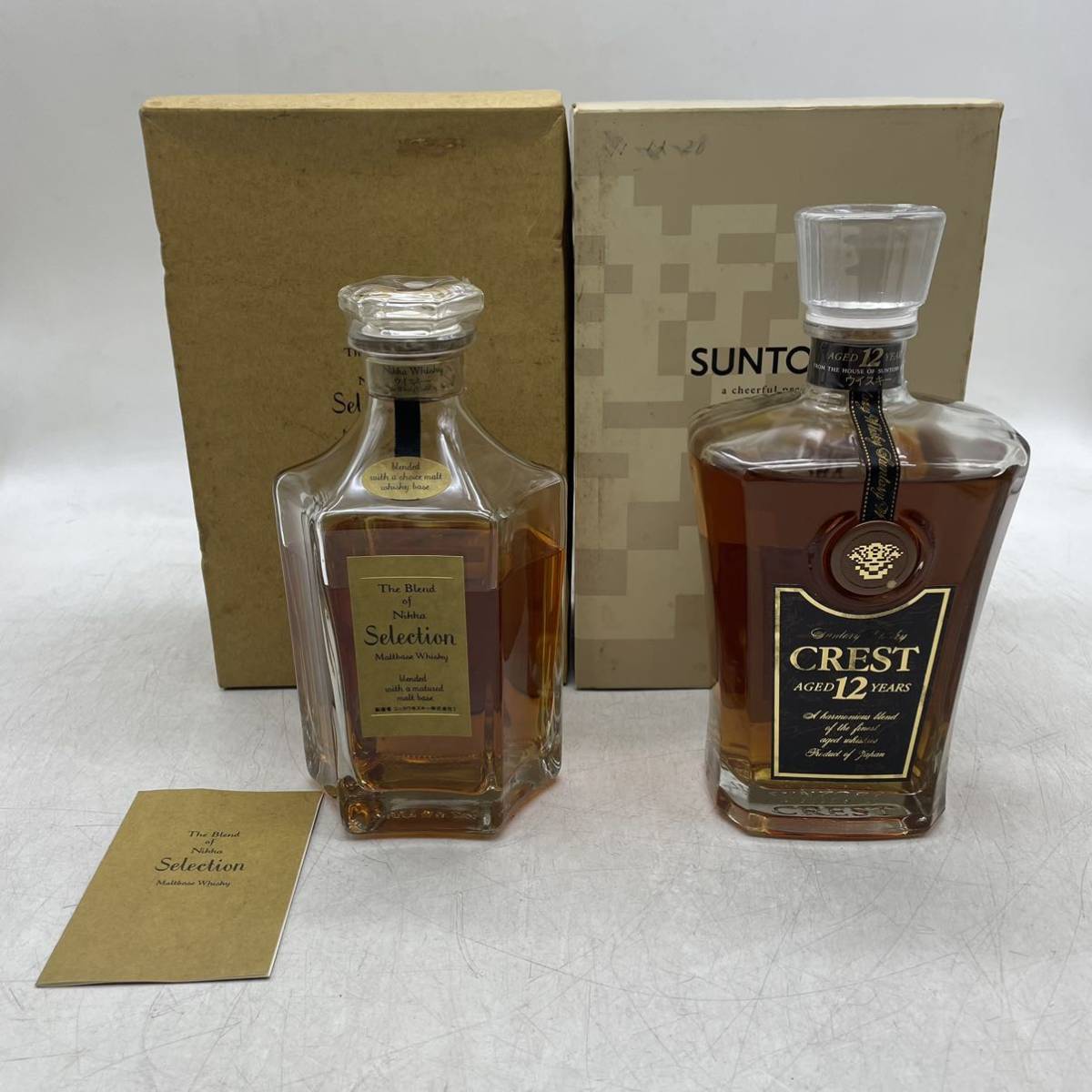 【1円スタート】国産ウィスキー 2本まとめ売り サントリー クレスト ニッカ ブレンド セレクション 箱付 古酒 国産 未開栓 長期保管 現状品
