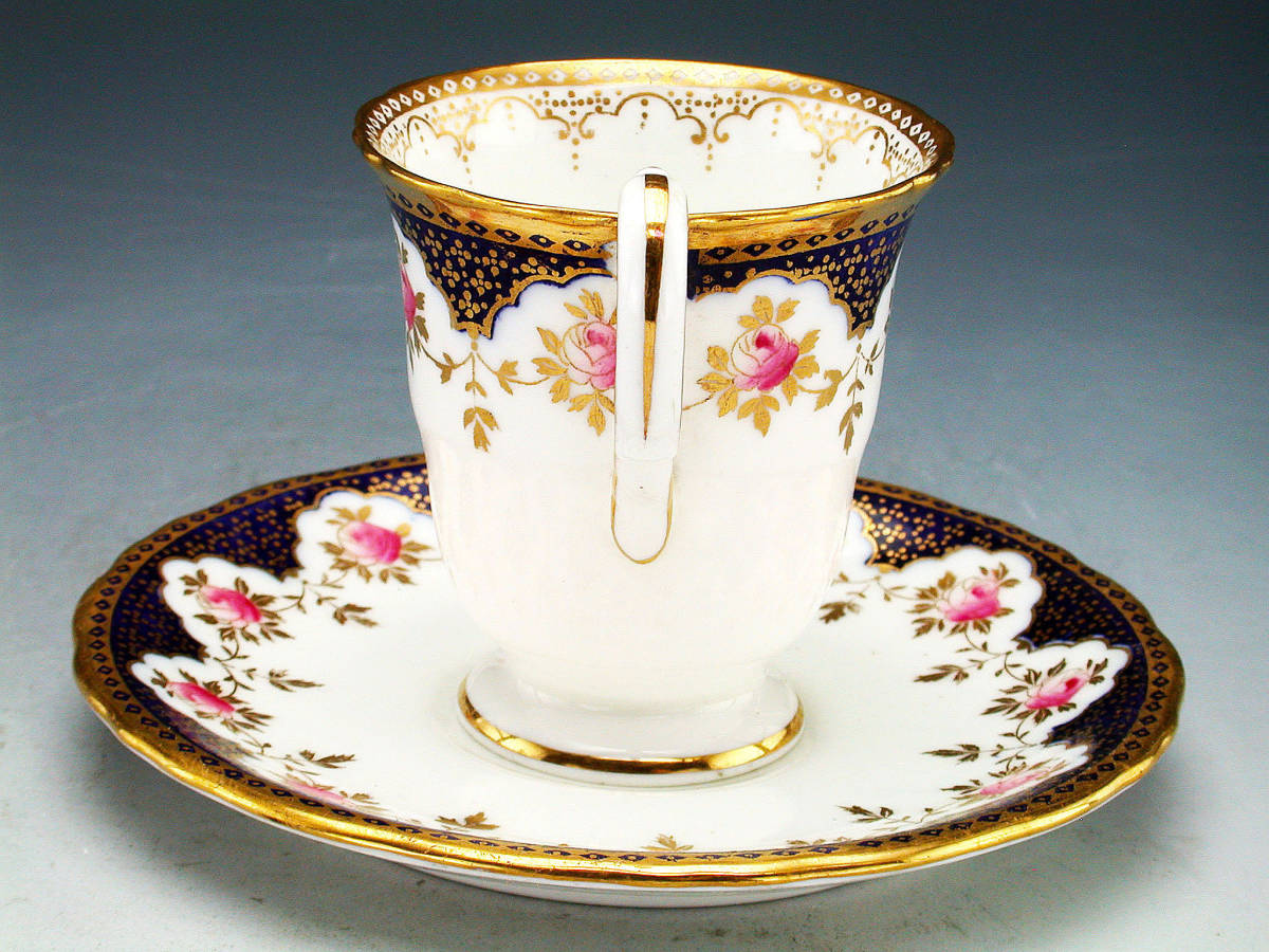 オールドノリタケ銘品!! 金彩藍帯薔薇図紋　キャビネットカップ＆ソーサー オールドノリタケ銘品!! 金彩藍帯薔薇図紋 キャビネットカップ