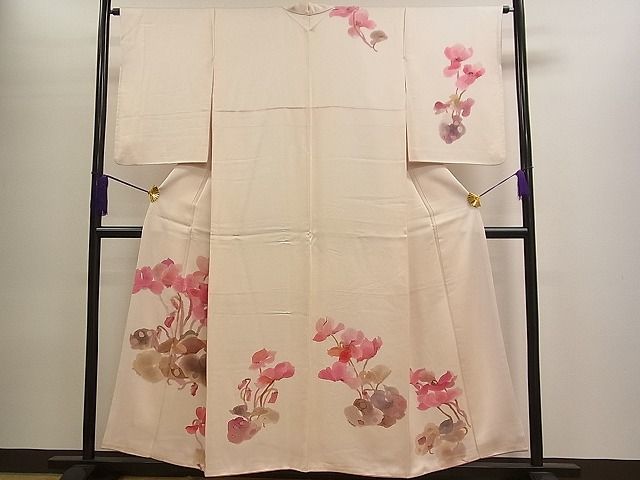 平和屋1□訪問着 手描き 草花文 逸品 vf6629 手描き 正絹 逸品 草木文