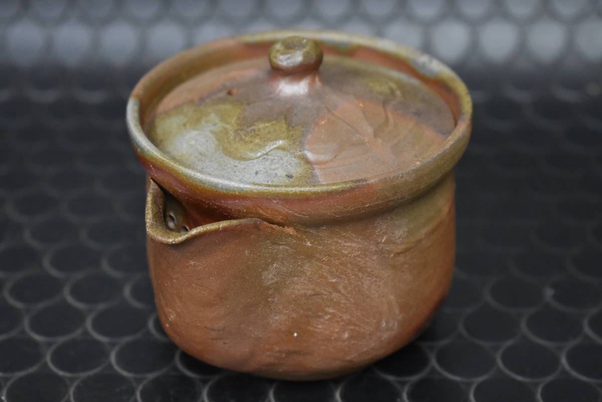 うぶ品　時代物　在銘　備前焼　手造花文蓋宝瓶　急須　煎茶道具　古美術品