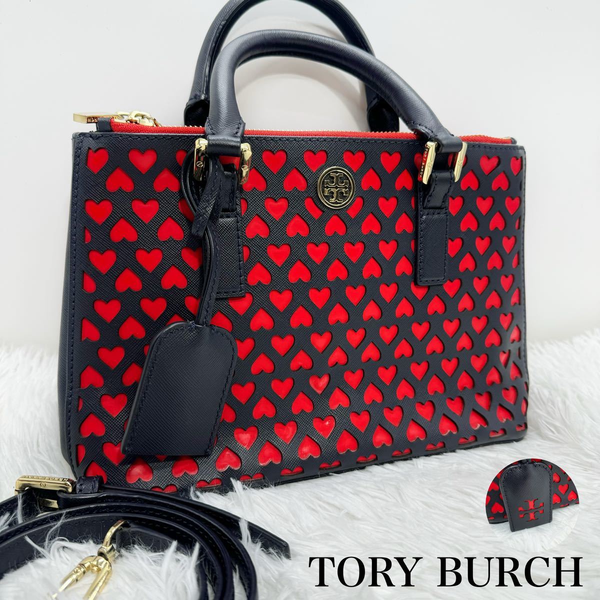 極美品！TORY BURCH トリーバーチ ハート柄 2wayショルダー トート 