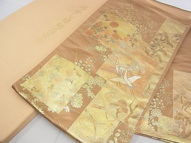 平和屋野田店□西陣 ののむら謹製 太鼓柄袋帯 浮かし螺鈿箔 色紙重ね飛 