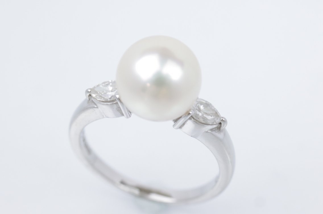 l. Pt900 TASAKI タサキ真珠 天然ダイヤ 0.28ct パールリング 4.3g 約 