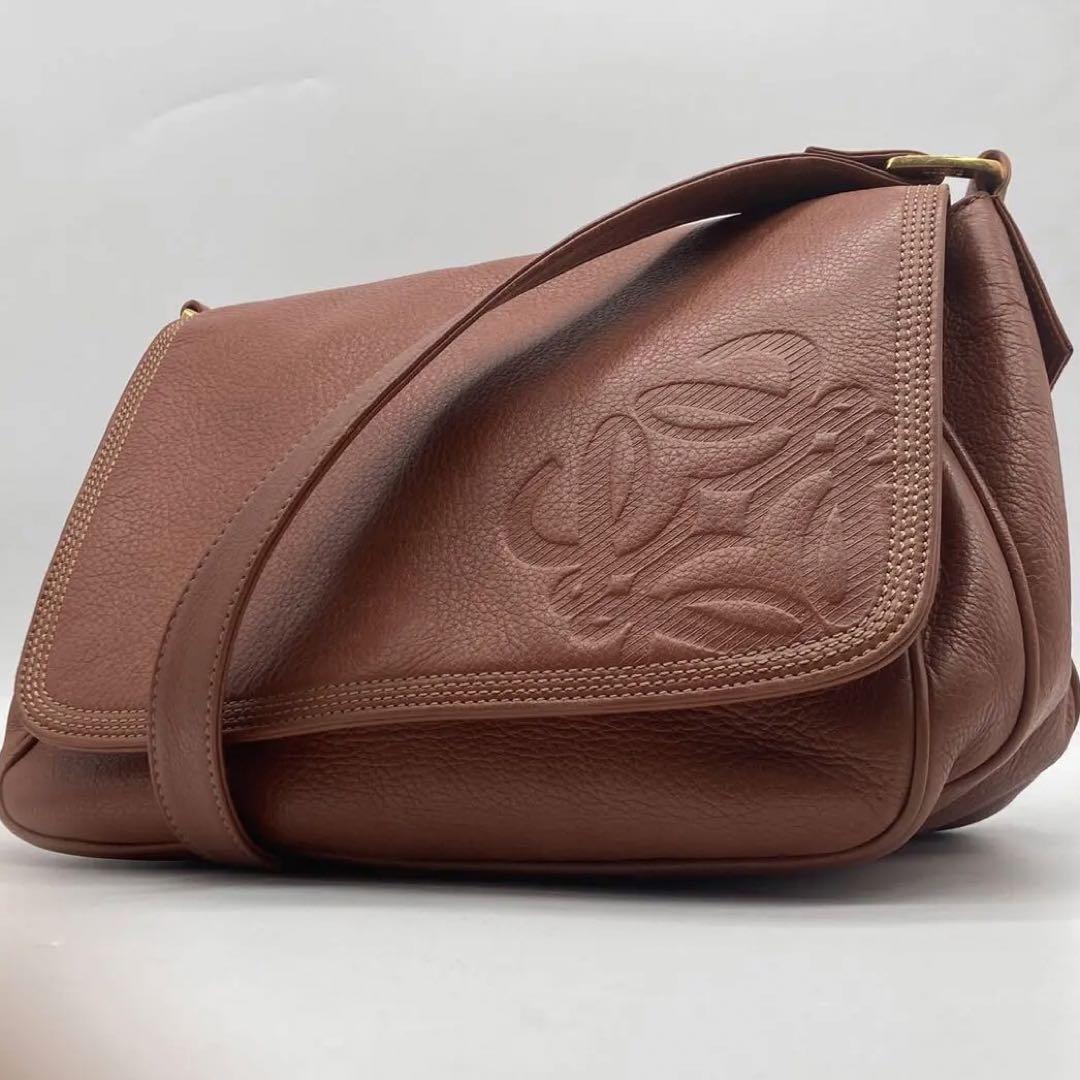 ロエベ PVC レザー ショルダーバッグ メッセンジャー アナグラム ブラウン LOEWE ロエベ アナグラム オールレザー ショルダーバッグ