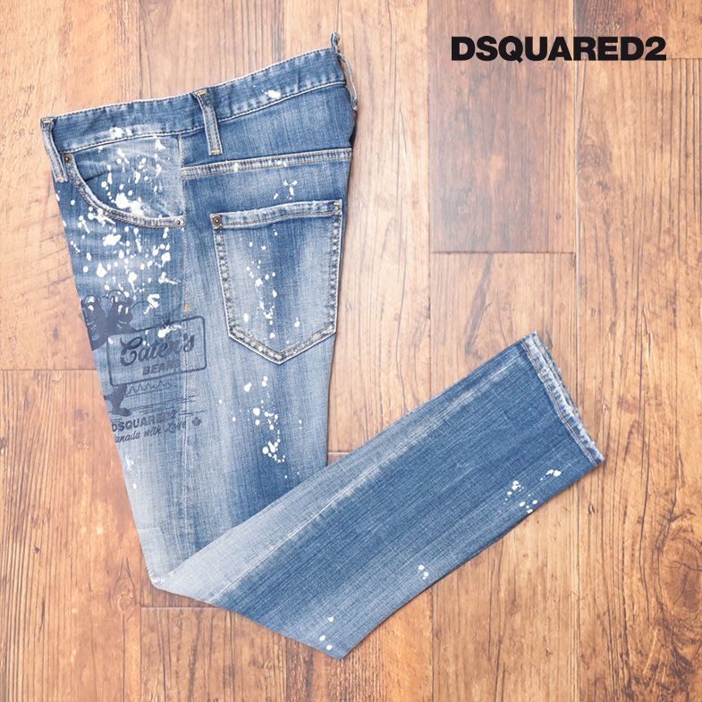 22-23秋冬/DSQUARED2/48サイズ/美脚デニムパンツ S71LB1107 SEXY TWIST JEAN ペイント 立体裁断 イタリア製 新品/青/ブルー/hd755/