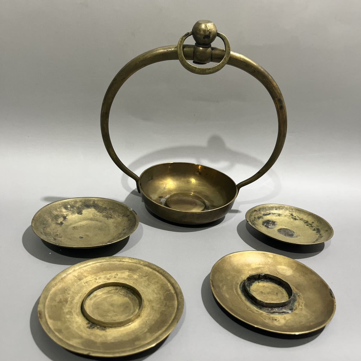 時代　明治　真鍮製　吊り下げ燭台 　ヴィンテージ 長光武印 蝋燭立て　灯飾吊灯籠古民具古道具蝋燭古美術金属工芸骨董品