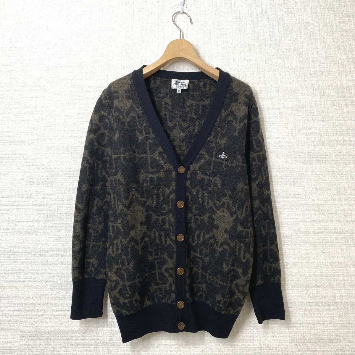 【国内正規品】Vivienne Westwood MAN ヴィヴィアンウエストウッド 総柄 カーディガン 46 カーキ オーブ 刺繍