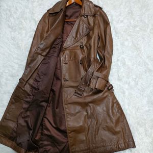 vintage】牛革 本革 カウレザーロングトレンチコート 美品 ベルト 黒L