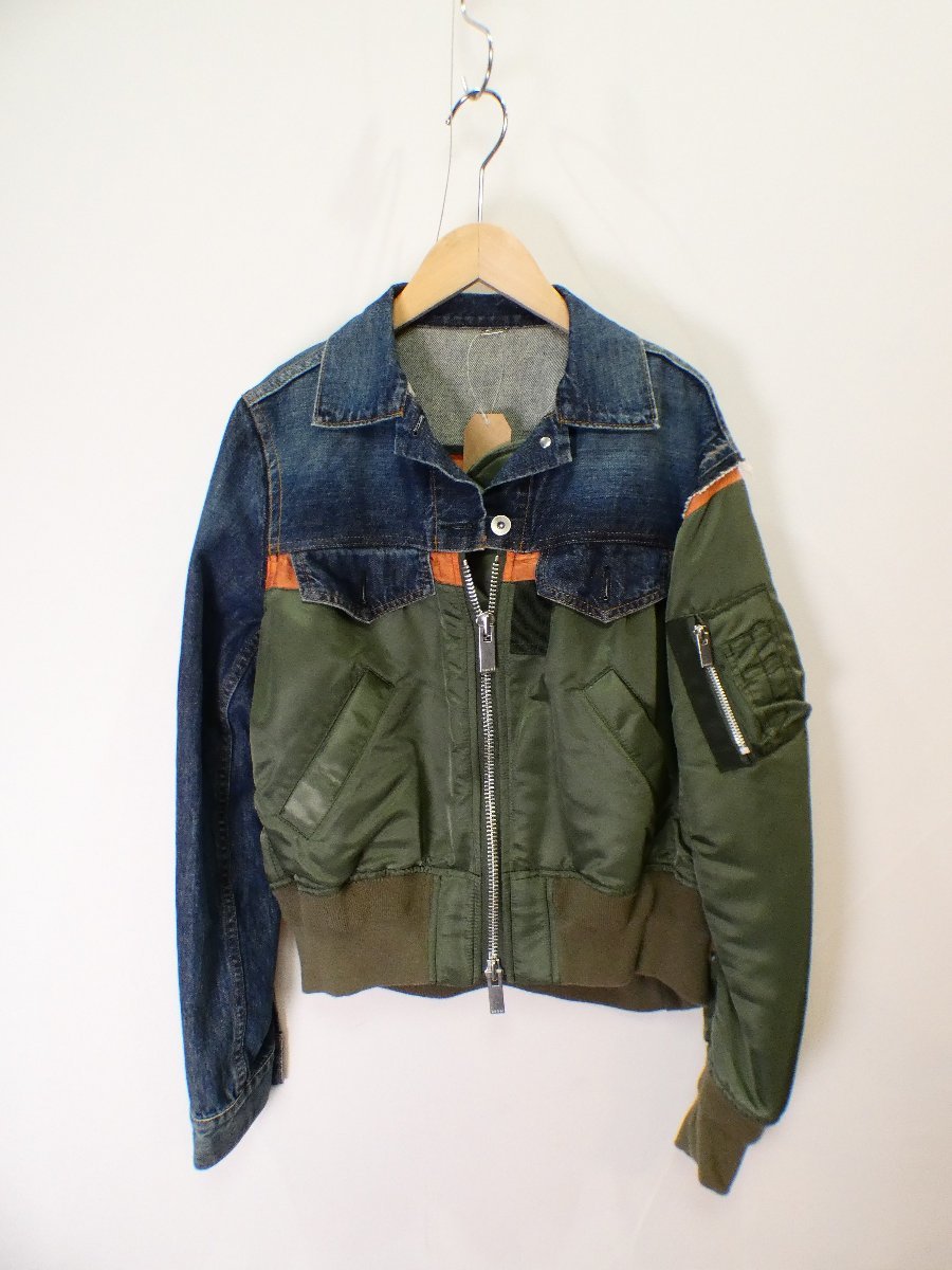サカイ　SACAI 19年　再構築　MA-1×デニムジャケット【L's１/16万円/カーキ・藍/Sランク】f3A00