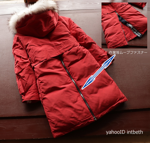 新品 完売□BASICHOUSE赤白 リアルファー ロング ダウンコート L