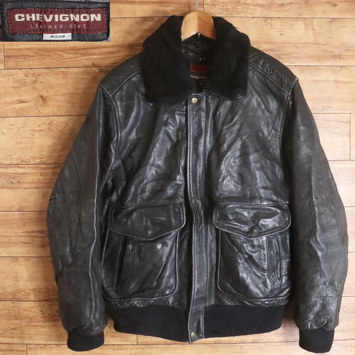 F8T/Y1.8-3 CHEVIGNON シェビニオン 襟ボア レザーフライトジャケット 