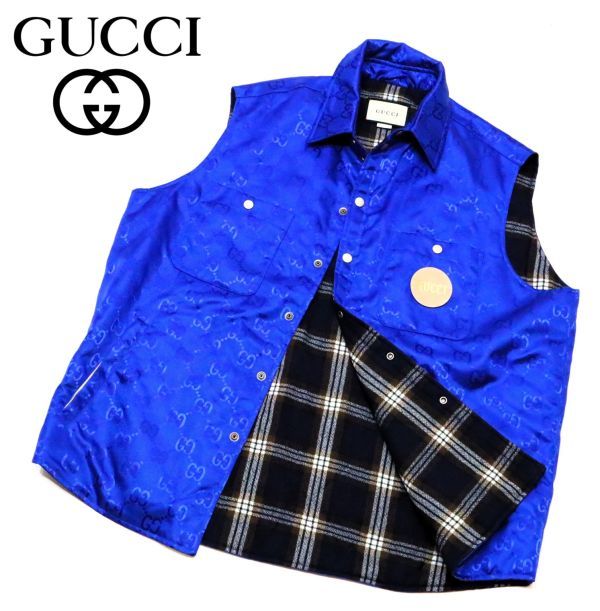 正規品 GUCCI GG総柄 レザーパッチロゴ ナイロンベスト 631890 Z8AK7 