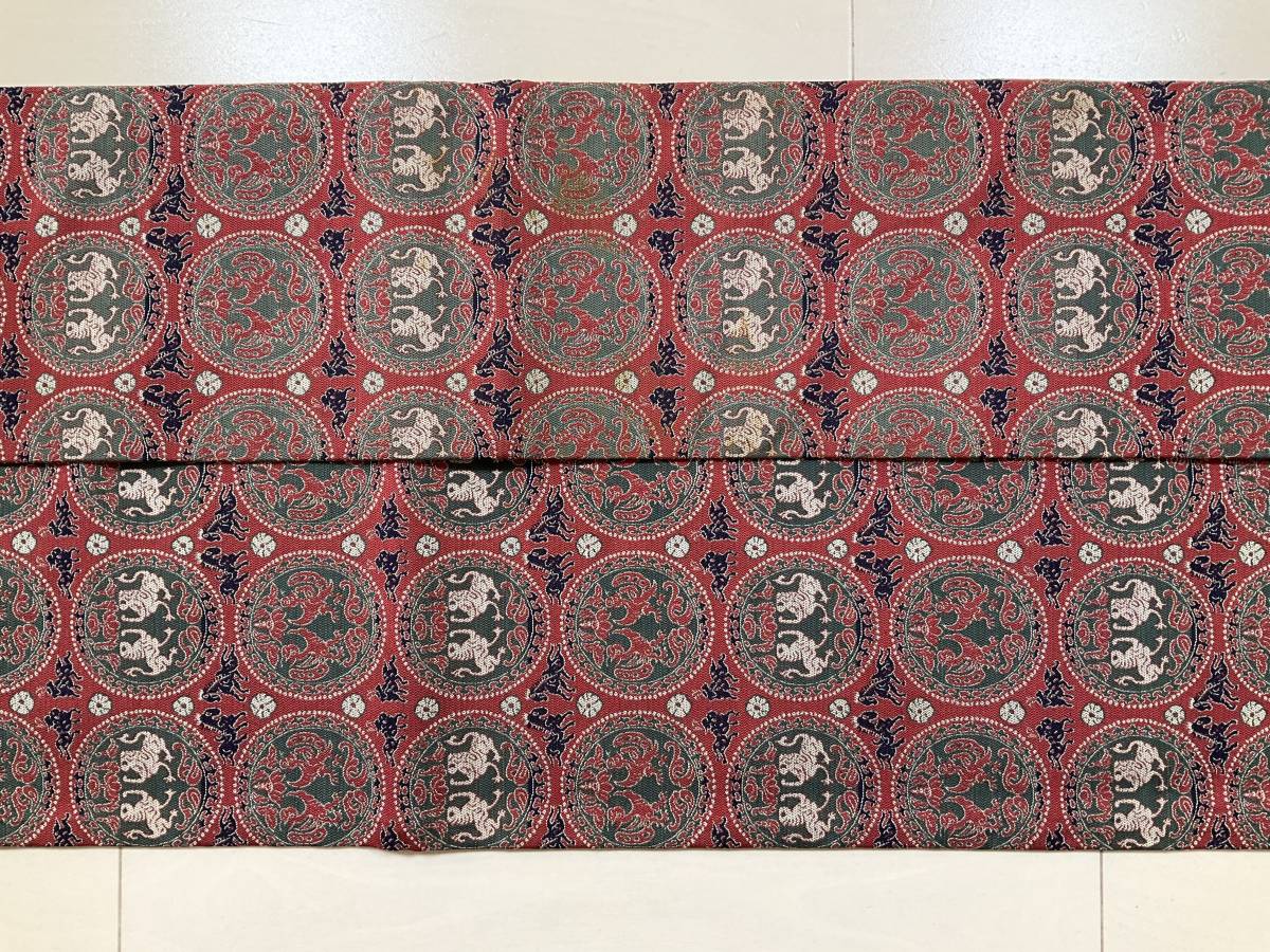 □C045□中古□正絹□龍村美術織物 円文白虎朱雀錦 全通柄 名古屋帯