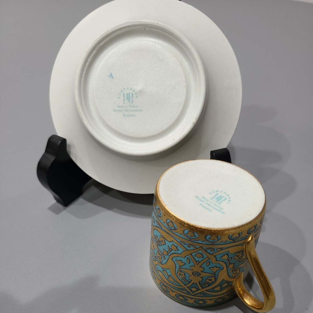 A☆ 100円～ トルコ製 ヴィンテージ 金彩 ハンドペイント エスプレッソ