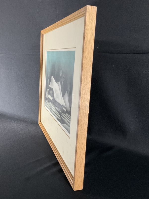 坂本好一 銅版画 メゾチント 寒い村 57/60 静かな冬景色の巨匠 逸品 真