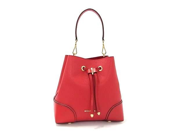 1円 極 MICHAEL KORS マイケルコース レザー 巾着型 ワンハンドル ハンドバッグ ミニバッグ レディース レッド系 AW3046 ...