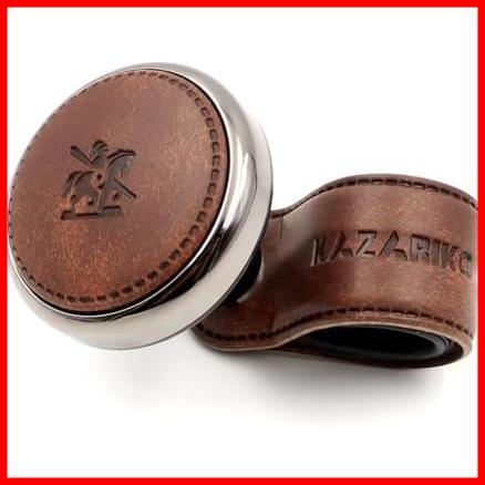 ★DarkBrown★ 革 素材 ハンドル スピンナー ノブ 取付簡単 レザー ステアリング カーアクセサリー 車用 Leather Handle Knob (Dark Brown)_1