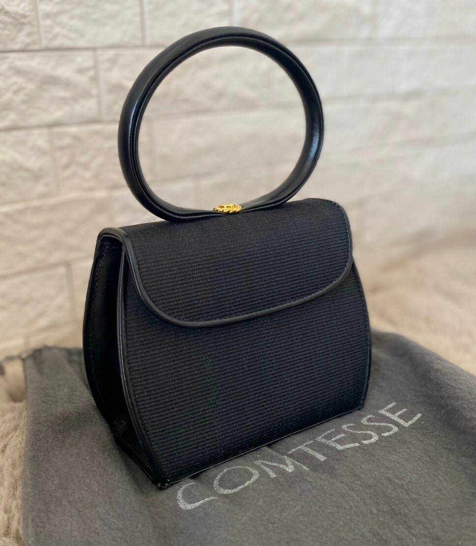 専用品COMTESSE ブラック ホースヘア×レザー ハンドバッグ定価約85万 COMTESS コンテス ホースヘア フォーマルバッグ ハンドバッグ ブラック