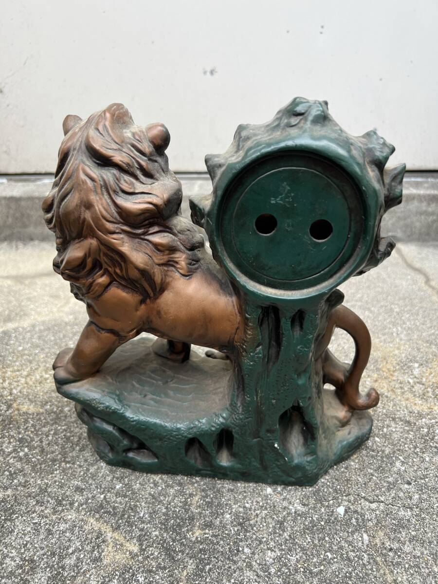 中古 親子ライオン 置物 温度計 インテリア オブジェ 獅子 ブロンズ像