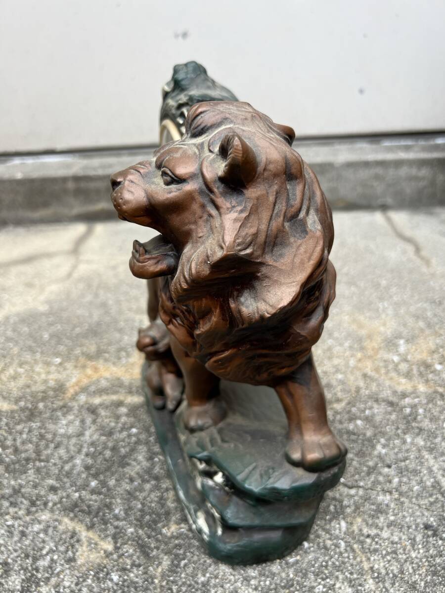 中古 親子ライオン 置物 温度計 インテリア オブジェ 獅子 ブロンズ像