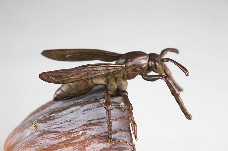 極美古銅煎茶道具 質感 細工実感　銅ミツバチ置物　勤労　金運　甘蜜_2