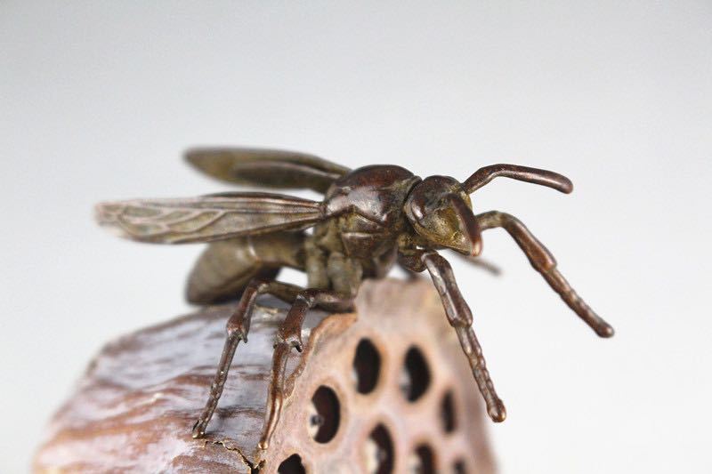 極美古銅煎茶道具 質感 細工実感　銅ミツバチ置物　勤労　金運　甘蜜_3