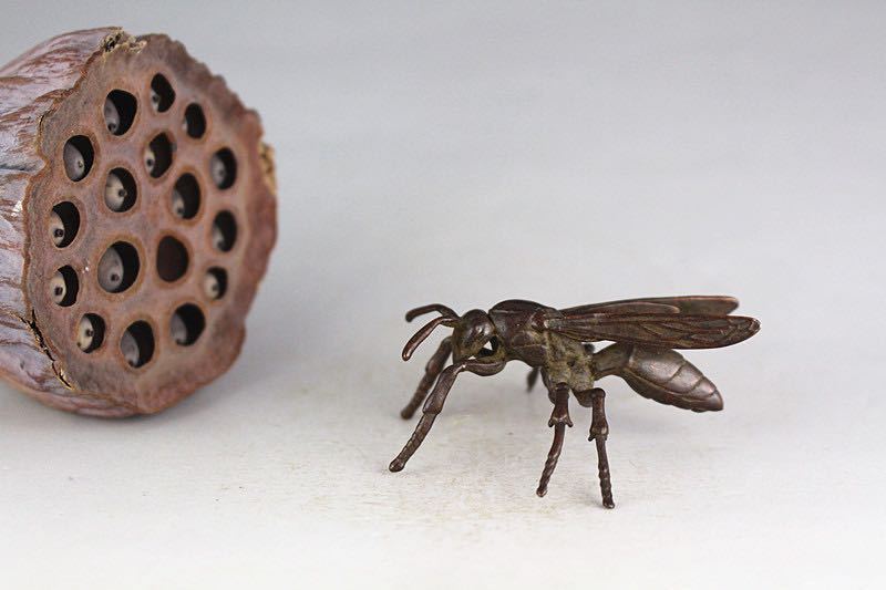 極美古銅煎茶道具 質感 細工実感　銅ミツバチ置物　勤労　金運　甘蜜_6