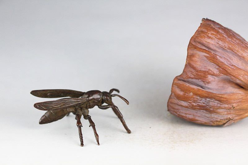 極美古銅煎茶道具 質感 細工実感　銅ミツバチ置物　勤労　金運　甘蜜_8