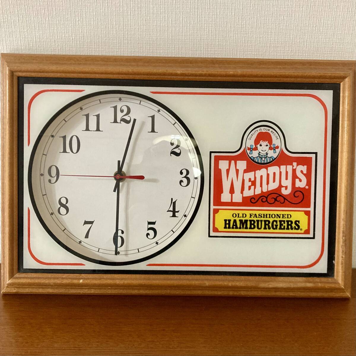 90年代　25周年 ウェンディーズ　ウォールクロック　時計　ハンバーガー Wendy's wall clock ストアディスプレイ 旧ロゴ ウェンディーズ