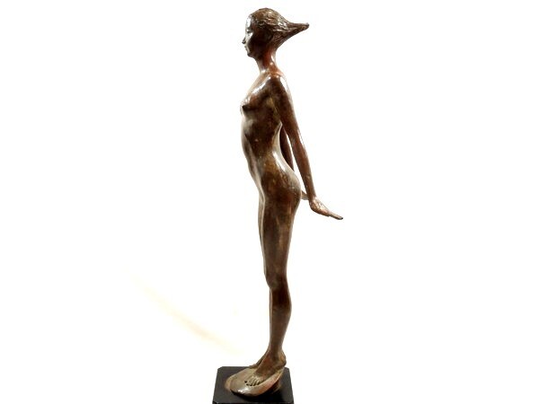 真作/川崎普照 作/「白鳥/裸婦」/ブロンズ像/高:70cm/重:6kg/共箱付