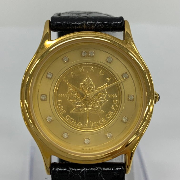 k24メイプルリーフ999.9 1/10 時計 SK-148-C K24IG カナダ メイプルリーフ金貨 1/10oz 腕時計 石付き SK-127-C 不動