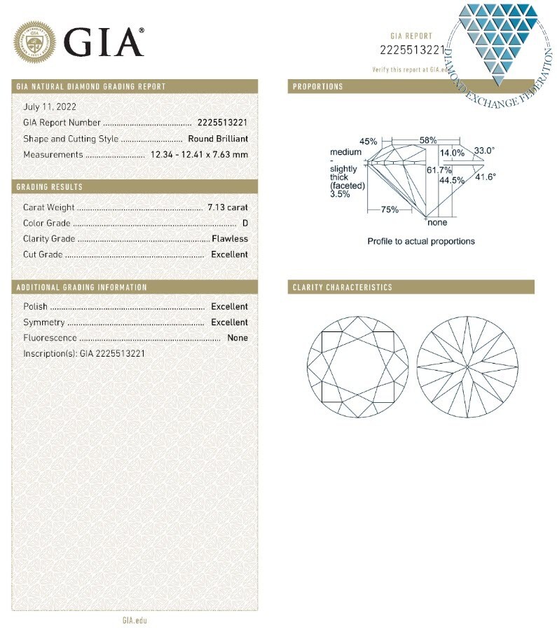 7.13 ct D FL 3EX NONE ROUND GIA TYPE 2A ダイヤモンド ルース 360 HD VIDEO ( 7 ct up EX ) DIAMOND EXCHANGE FEDERATION_6