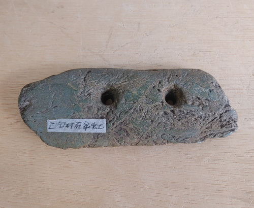 縄文期 飛騨民族考古館旧蔵 ①上宝村在家出土 片刃が尖る 大型 石包丁