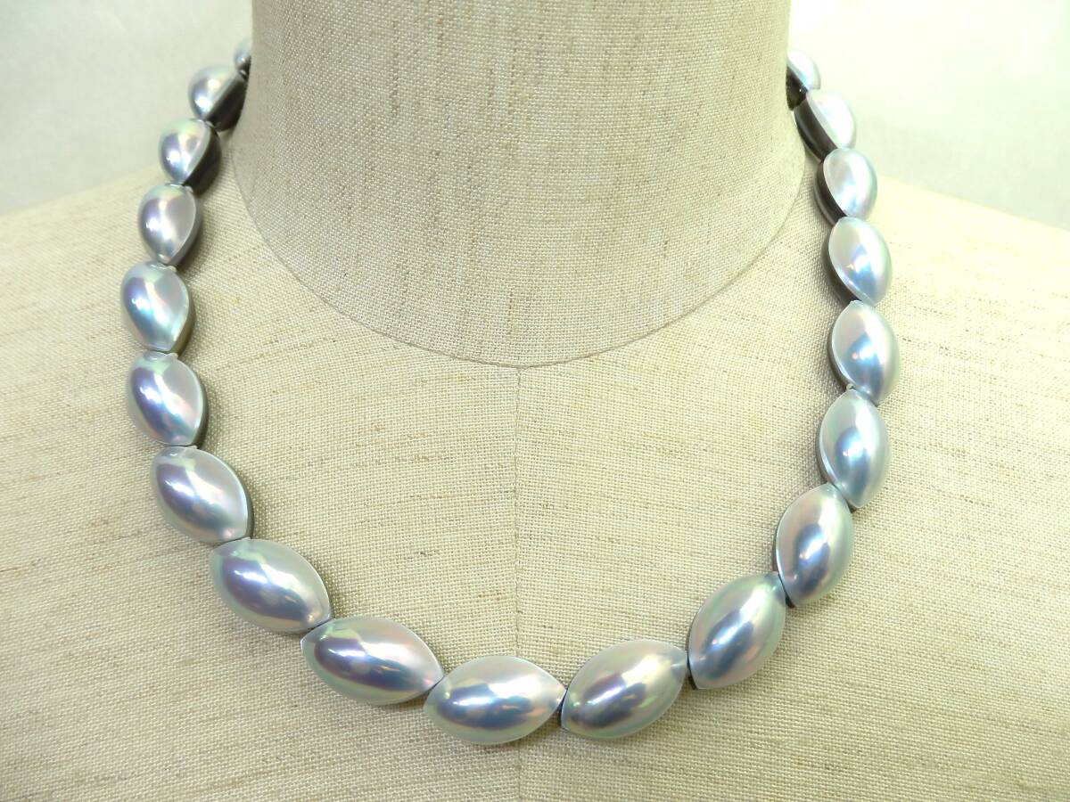 SWAROVSKI SILVER マべパール・黒蝶貝 リバーシブルネックレス 44cm