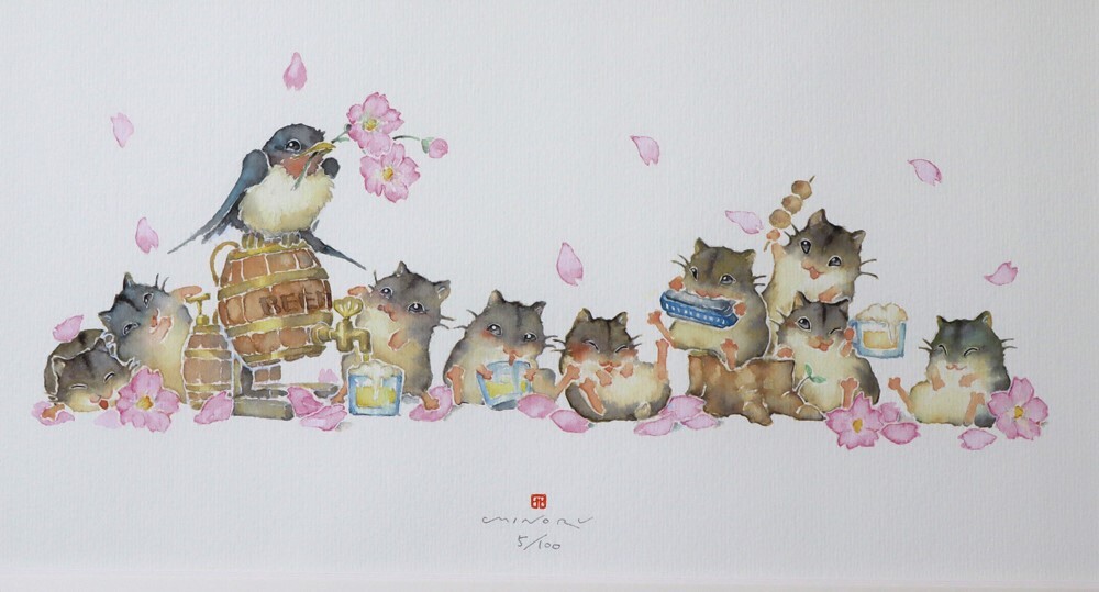 北田稔作[版画]春のほほ ○北田稔○春のほほ○ジクレ○アールビバン○保証書付き○限定100部