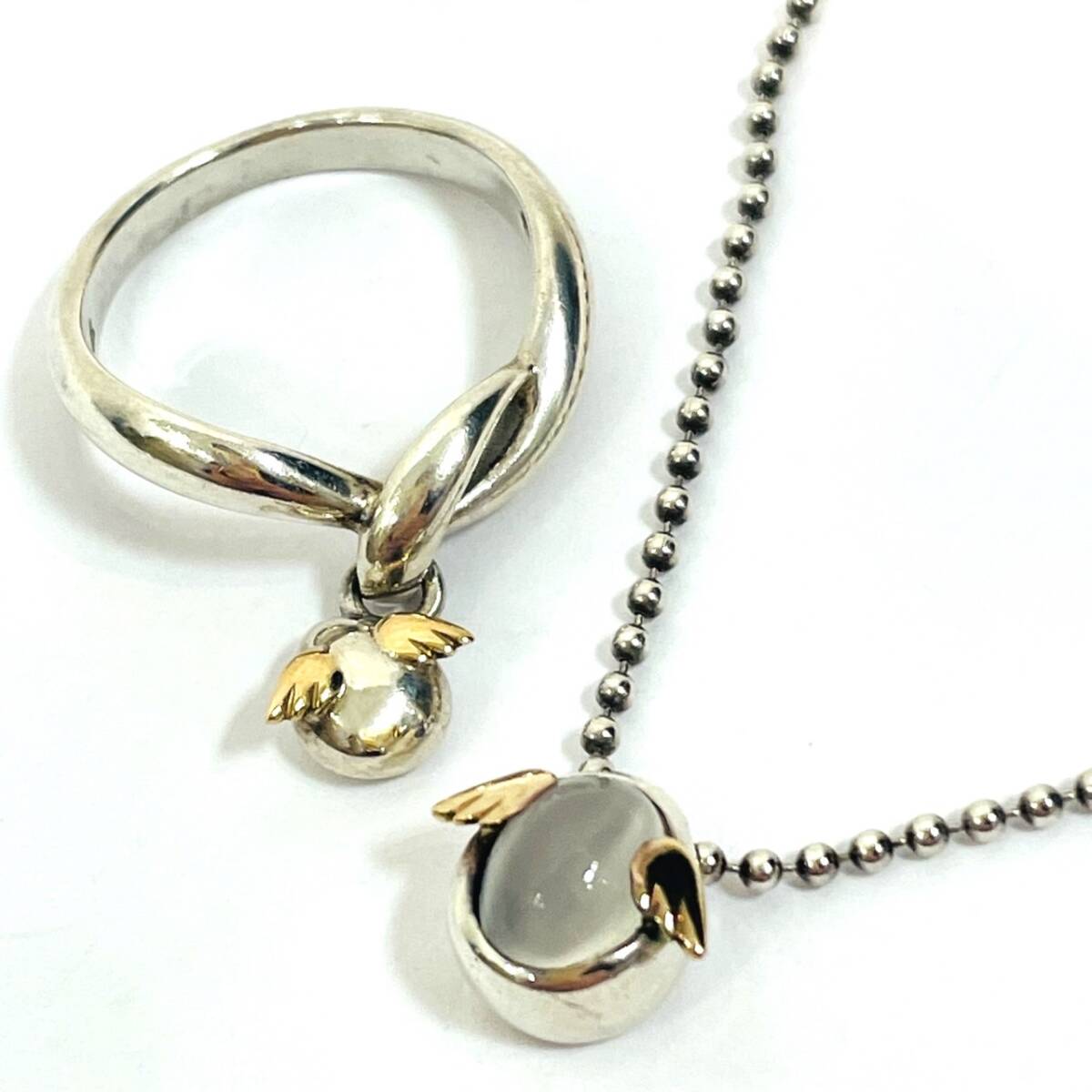 ☆K18/シルバー刻印有 天使の卵 ネックレス リング セット Silver 925