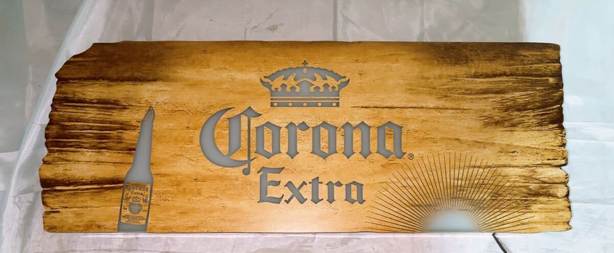 非売品Corona Extra LEDサイン 木製 約50cm Corona Extra コロナ・ビール 木目調 LED サインボード カフェ 看板