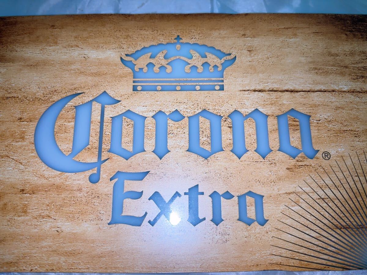 非売品Corona Extra LEDサイン 木製 約50cm Corona Extra コロナ・ビール 木目調 LED サインボード カフェ 看板