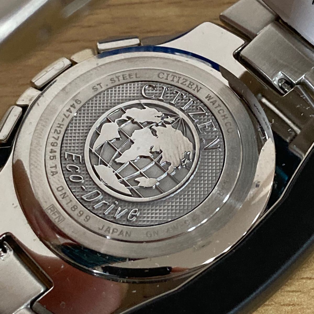 CITIZEN シチズン Eco-Drive GN-4W-S→12 ブラック文字盤 ラウンド ソーラー電波 メンズ腕時計 純正ベルト 美品 11 シ 7303_7