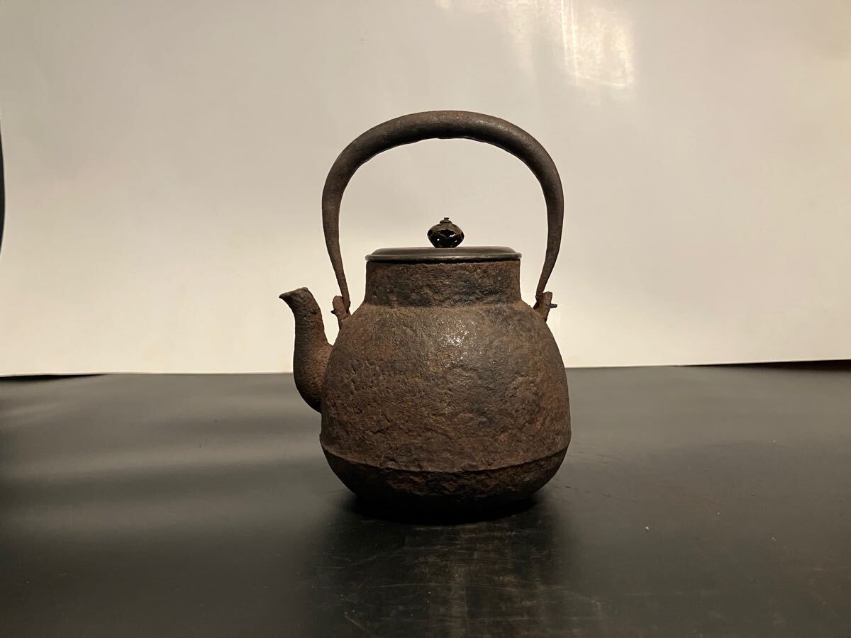 福】661煎茶道具 鉄瓶 小振 約600ml 斑紫銅蓋 茶注 湯沸 急須 時代物