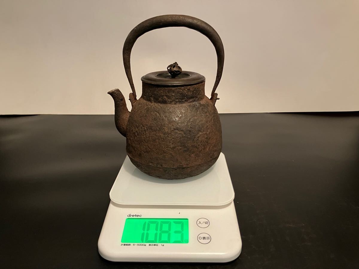 福】661煎茶道具 鉄瓶 小振 約600ml 斑紫銅蓋 茶注 湯沸 急須 時代物