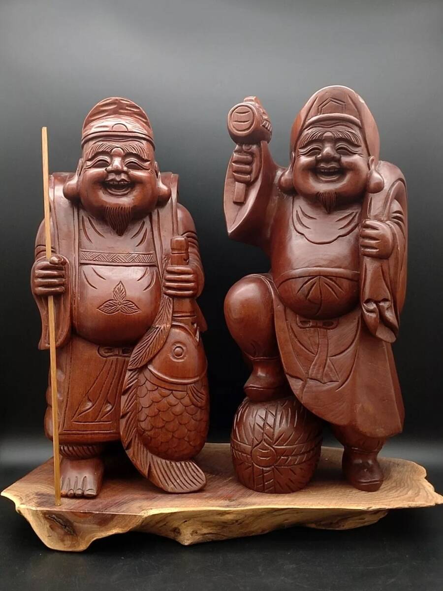 木彫り 恵比寿様 開運 槐の木？ 木彫り 恵比寿様 開運 槐の木？ 木彫り