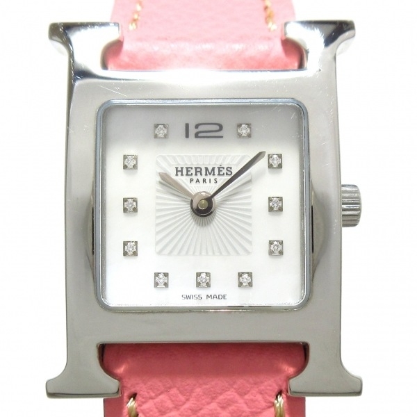 100%新品，格安 HERMES エルメス 腕時計 Hウォッチ HH1.210 レディース SS/シェル サンビーム文字盤/11Pダイヤインデックス/社外革ベルト ホワイトシェル(Hウォッチ)｜売買されたオークション情報、yahooの商品情 Hウォッチ